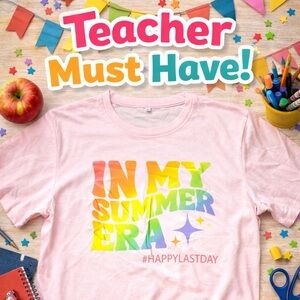 Teacher In My Summer Era Shirt Pink Graphic Tee Last Day of School Teacher Gift